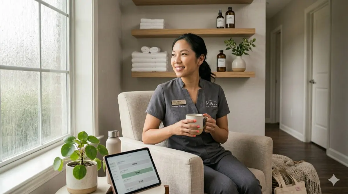 Therapist reviewing her schedule on a tablet