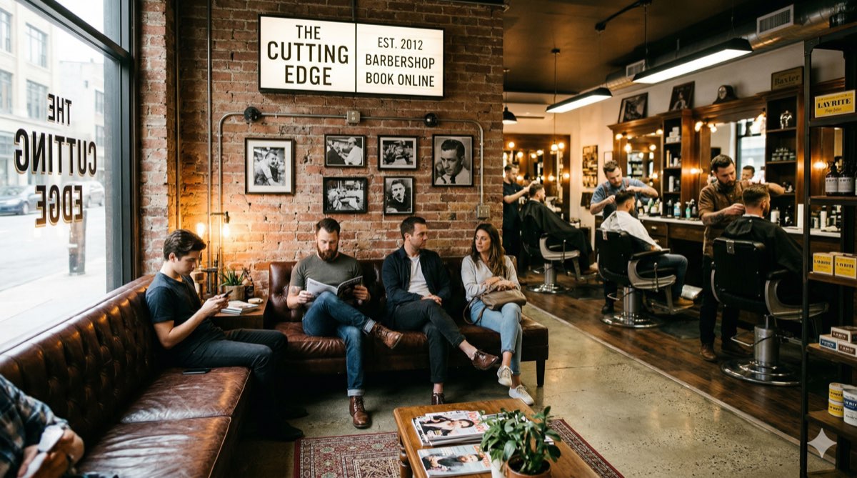 Barbershop walk-in queue with QR check-in