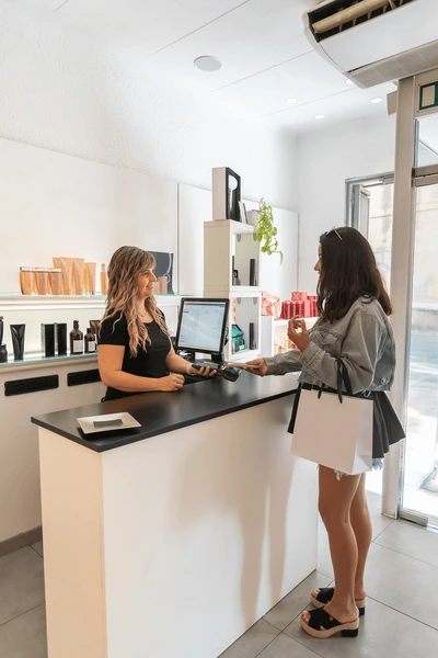 Salon POS checkout with tips and split payments